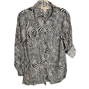 Michael Michal Kors Animal Print Blouse Roll Tabs NWTS